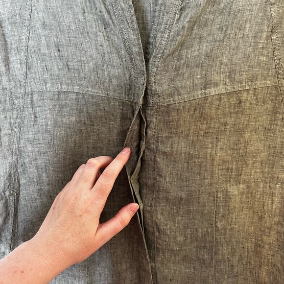 Poetry Linen Dress Button Front Short Sleeve V-Neck Minimalist Lagenlook Sz 8 - Picture 3 of 12